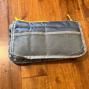 New Purse organizing pouch Gray with yellow zippers 3 pockets